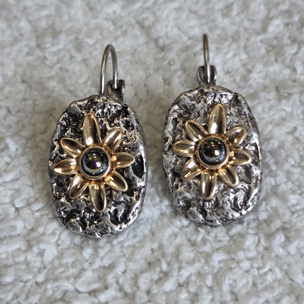 Silver and Gold Floral Earrings